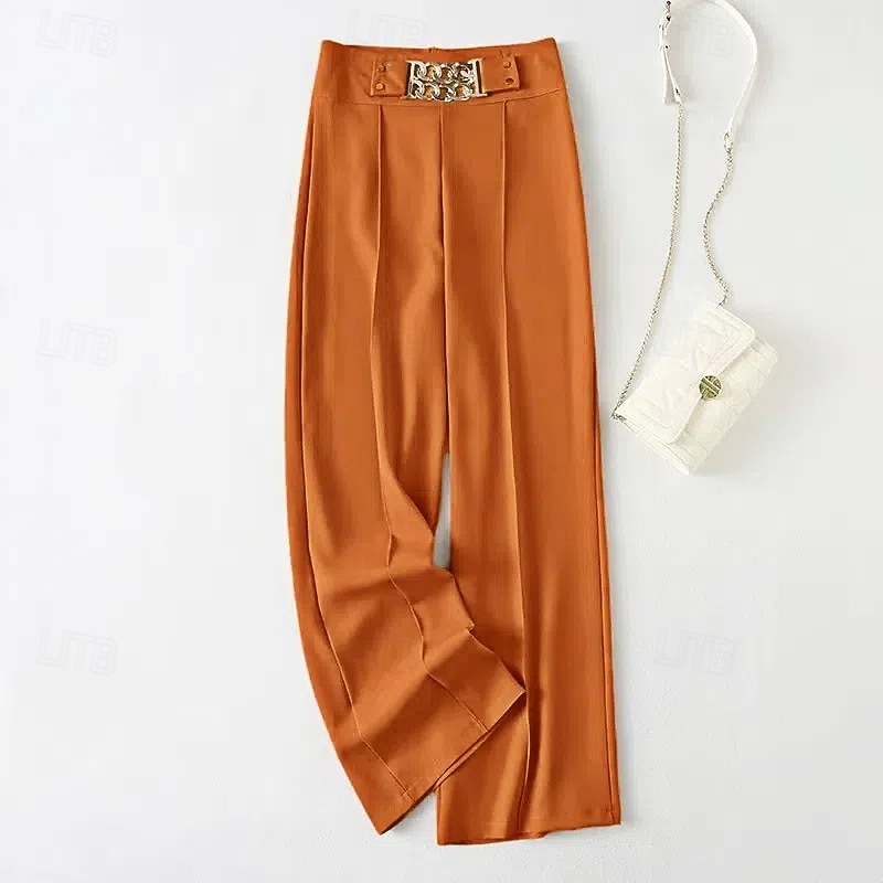 Women's Dress Pants Wide Leg Pants Trousers Fashion Streetwear Full Length High Waist Plain Breathability Comfortable Street Daily Wear Going out Black Red Blue Orange Spring Fall Regular Fit4