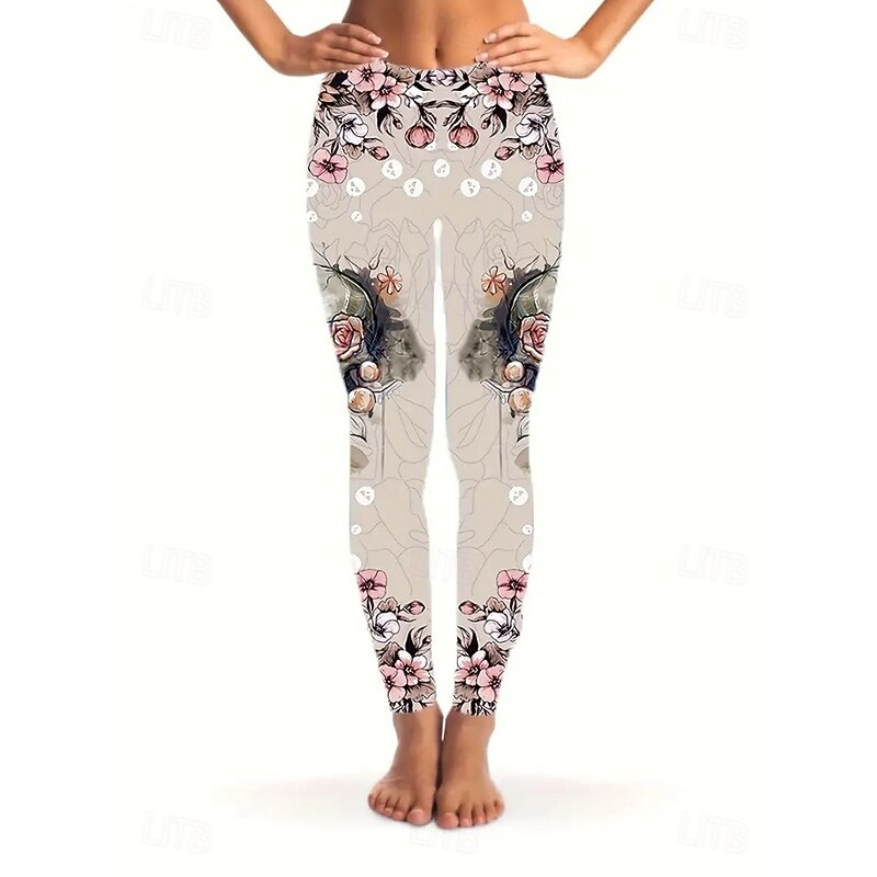 Women's Leggings Vacation Fashion Casual Ankle-Length High WaistPantsHalloween Graphic Skull Halloween Printing Soft Breathable Stretchy Vacation Casual Daily Pink & Yellow Black White Summer Spring3