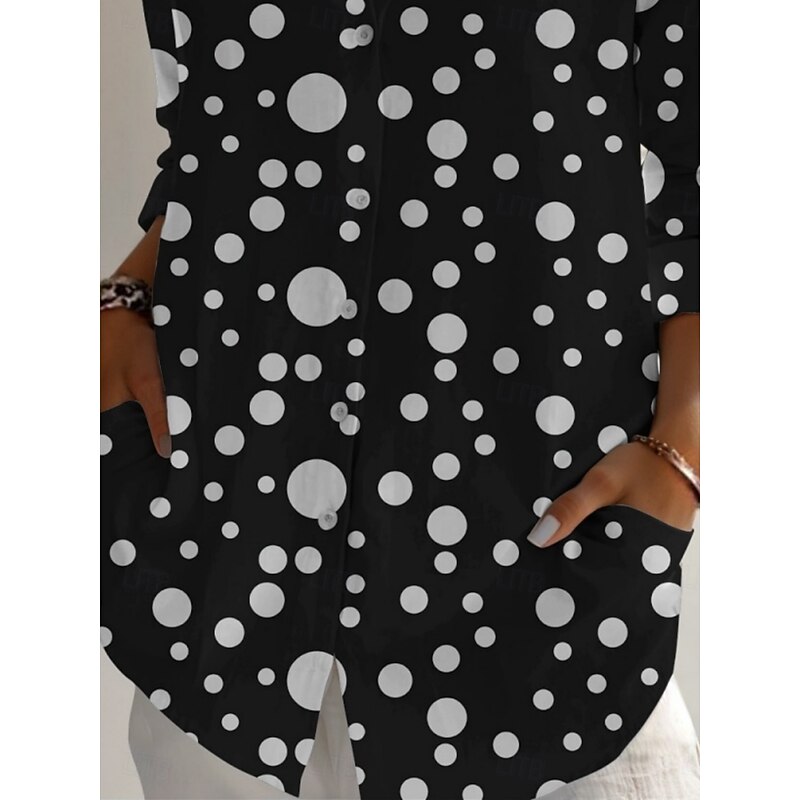 Women's Shirt Geometric Active Daily Stylish Long Sleeve Shirt Collar Regular Tops Daily Holiday Buttons Print Black Spring Fall3