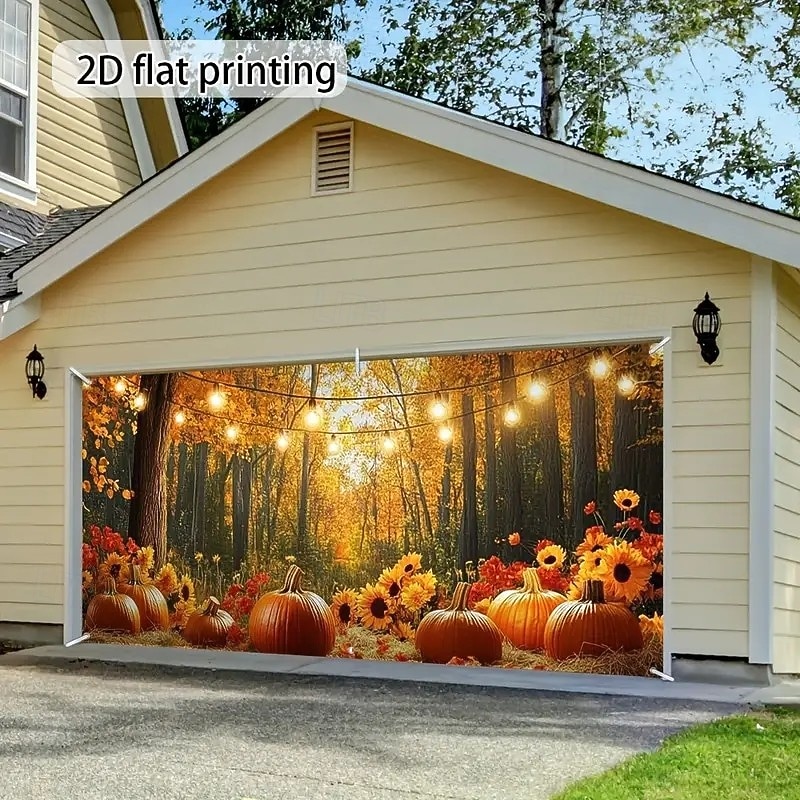 Outdoor Garage Door Cover  Fall Autunm Thanksgiving Day Banner Large Tapestry Backdrop Decoration for Holiday Outdoor Garage Door Home Wall Decorations