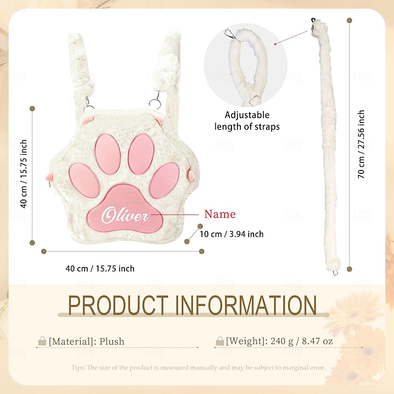 Personalized Name Paw Plush Backpack Custom Back to School Gift, Large Capacity School Bag with Anti-Lost Design, Kids Bookbag for Elementary Students, Perfect School Season Present2