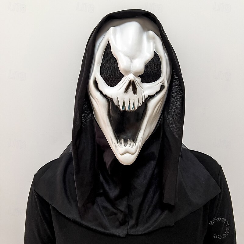 Halloween Ghost Face Mask for Adults, Scary Latex Full Head Mask for Cosplay, Grim Reaper Costume, Haunted House, and Masquerade Party Decor2