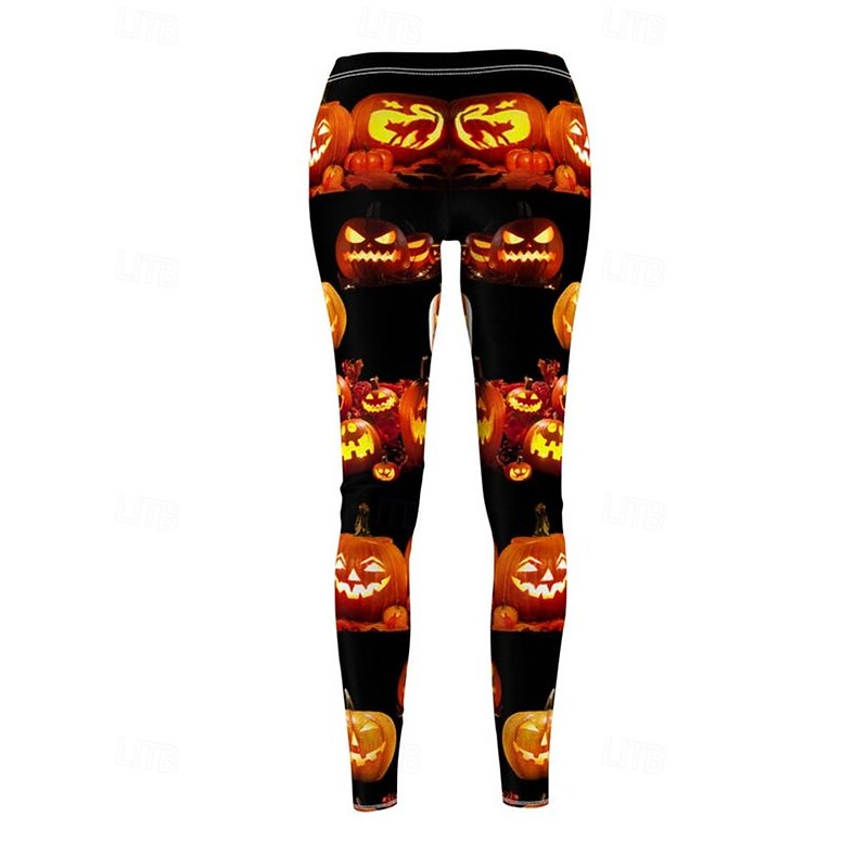 Women's Pants Trousers Leggings Streetwear Casual Full Length High WaistPantsHalloween Pumpkin Elastic Waist Print Breathability Comfortable Stretchy Vacation Street Daily Wear Orange Spring Fall4
