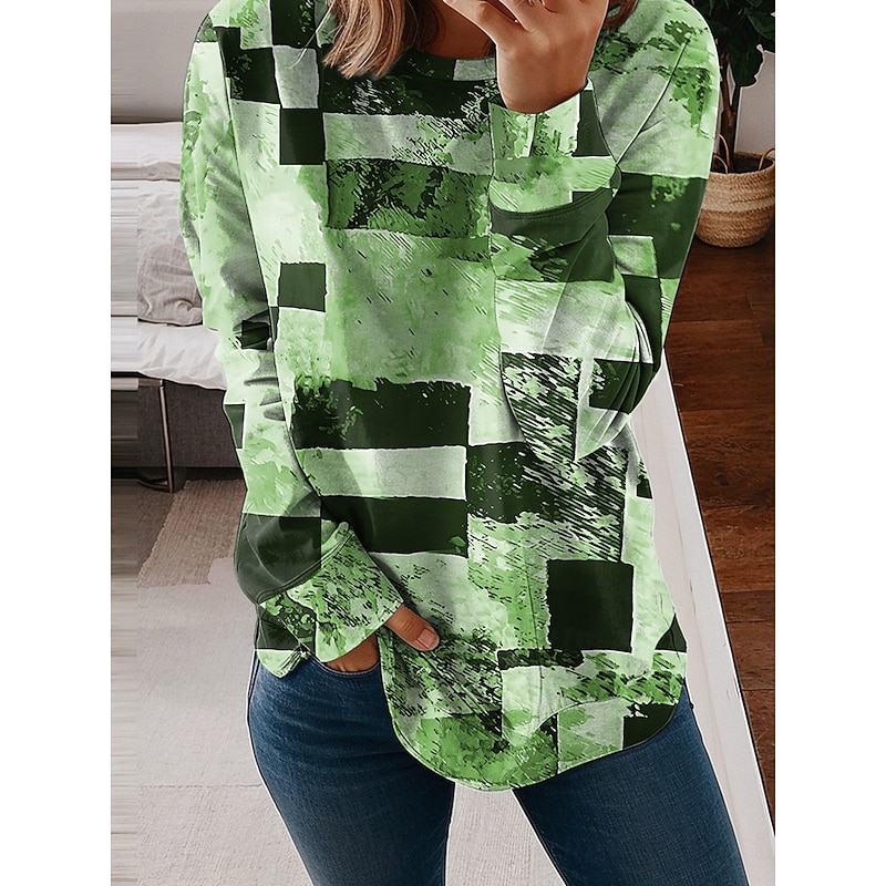 Women's Sweatshirts Graphic Geometric Casual Long Sleeve Crew Neck Regular Tops Street Casual Holiday Print Blue Purple Green Khaki Spring Fall Winter4