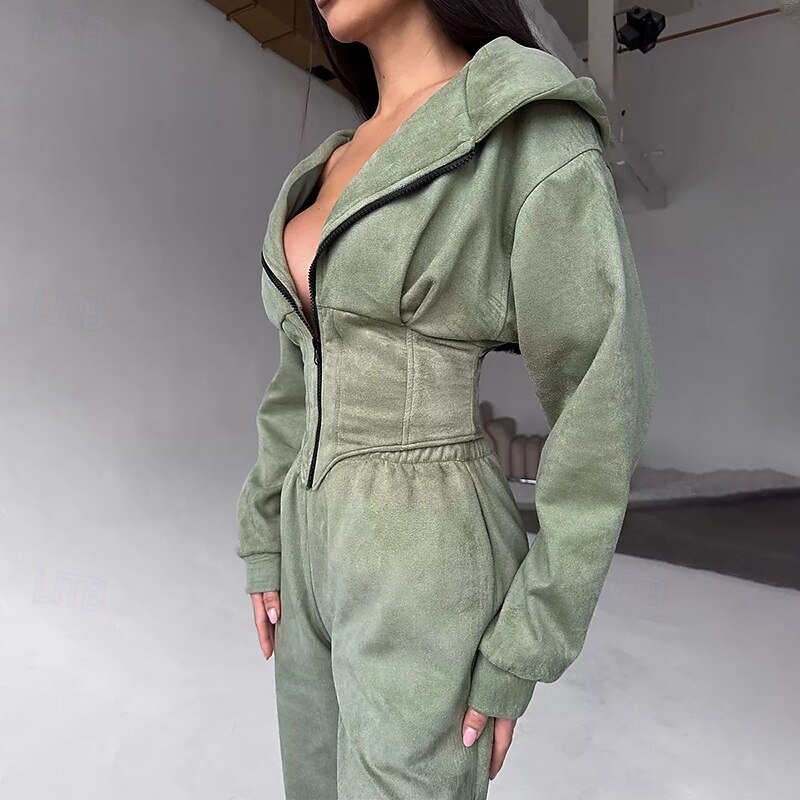 Women's Tracksuit Zip Up Hoodie Sweatsuit Sets Pocket Solid Colored Clothing Suit Fall & Winter Black White Gym Training Running High Waist Windproof Lightweight Moisture Wicking Long Sleeve Sport4