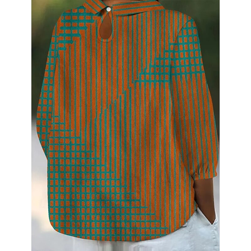 Women's Blouse Long Sleeve Peter Pan Collar Casual Bojo Graphic Geometric Bohemia Daily Stylish Collar Regular Tops Daily Print Orange Summer Spring Fall2