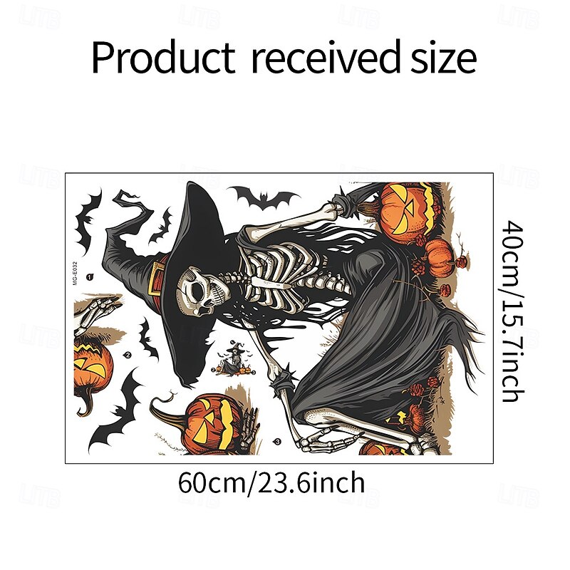 Halloween Witch Skeleton Pumpkin Bat Wall Decals, Self-Adhesive Halloween Stickers for Living Room Entryway Background Wall, Spooky Holiday Wall Decor for Home or Party3