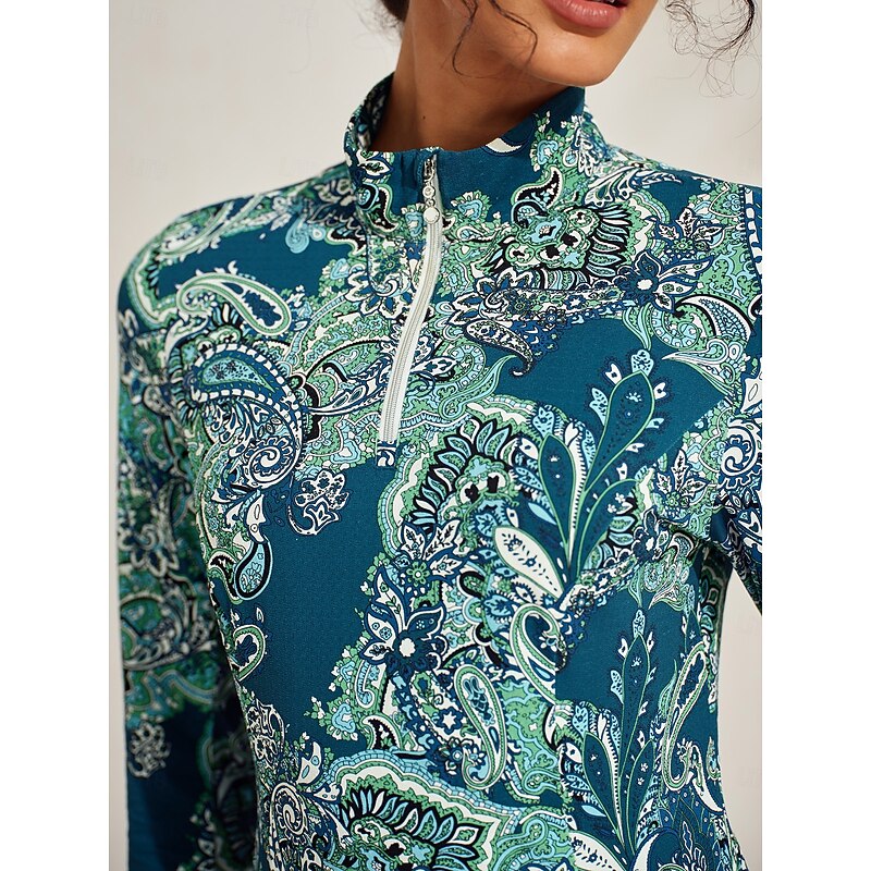 Women's Golf Polo Shirt Forest Green Rose Red Long Sleeve Ladies Golf Attire Clothes Outfits Wear Apparel3