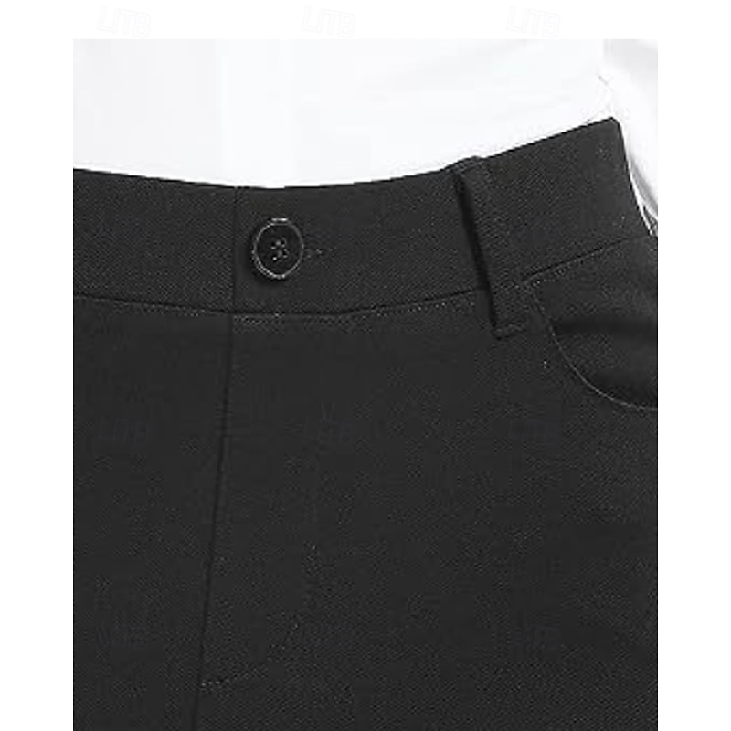 Women's Wide Leg Dress Pants Fashion Streetwear Full Length Natural Plain Pocket Elastic Waist Soft Formal Outdoor Office Black Dark Navy Khaki Fall Regular Fit4