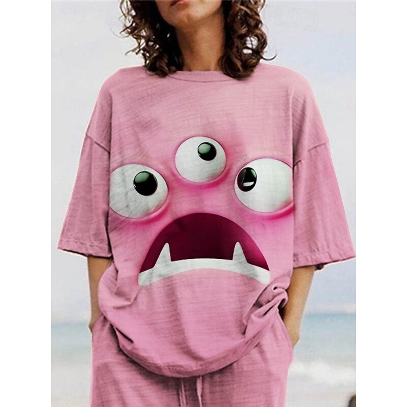 Women's Active Fashion Pants Sets 3/4 Length Sleeve Crew Neck 3D Print Print Vacation Daily Holiday Pink Purple Summer Regular Fit2