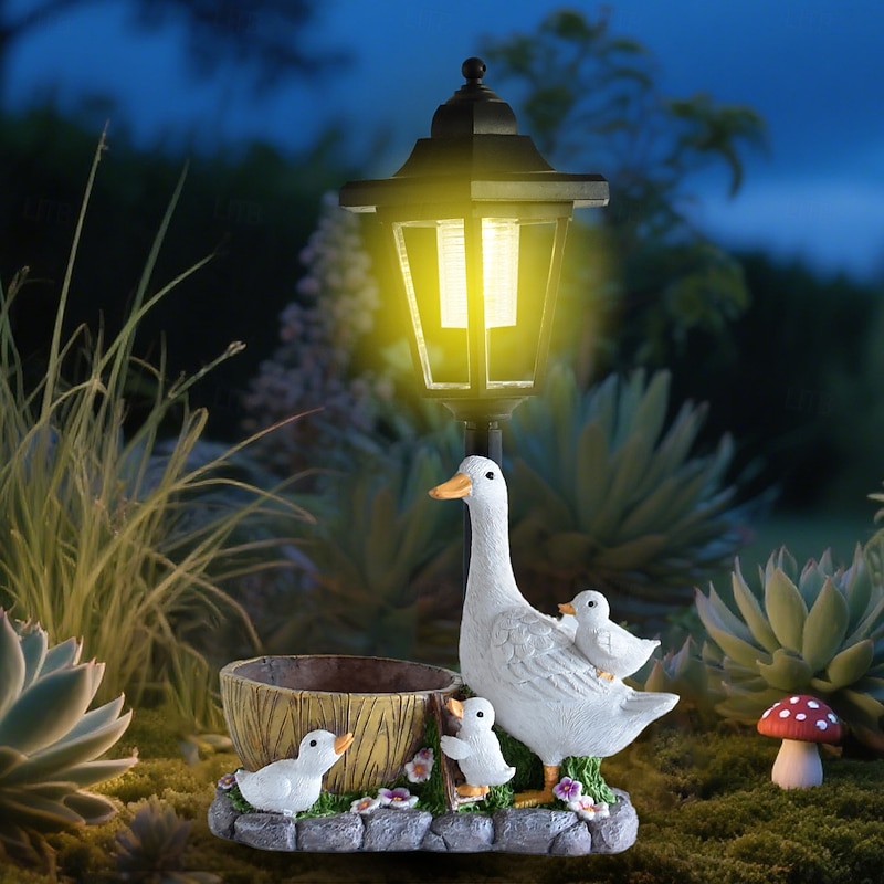 1 Pc Outdoor Solar Creative Flower Pot, Duck Decorative Light, Duck Couple Landscape Light, Courtyard Garden, Terrace Path, Lawn Light4