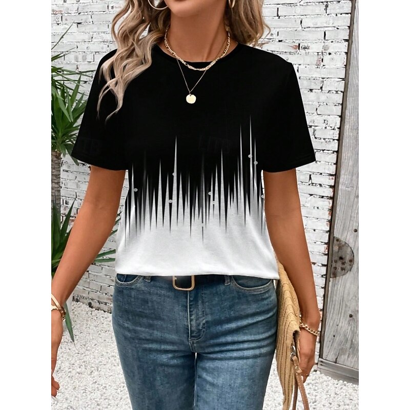 Women's T Shirt Ombre Graphic Color Block Vintage Stylish Classic Short Sleeve Crew Neck Round Neck Regular Tops Daily Print Black Blue Fuchsia Brown Green Summer Spring2