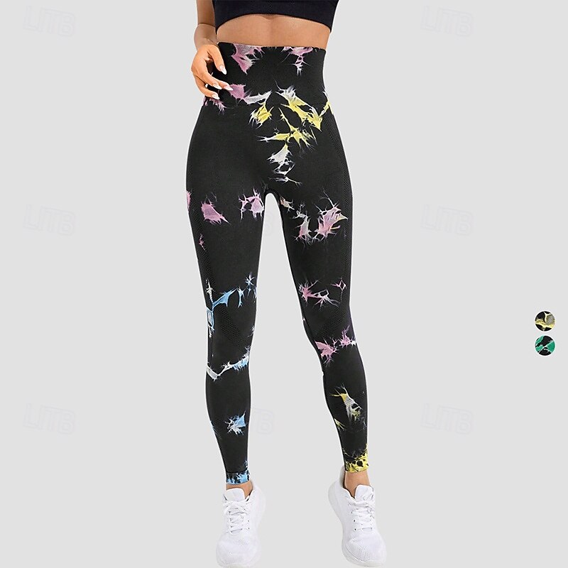 Women's Workout Leggings Yoga Pants Tummy Control High Waist Dance Pilates Running Bottoms Tie Dye Pink Green Fall Sports Activewear Tight Fit2