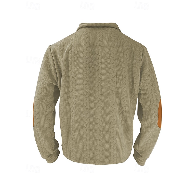 Men's Sweatshirt Black Navy Blue Brown Khaki Light Grey Standing Collar Color Block Jacquard Patchwork Ribbed Textured Sports & Outdoor Daily Holiday Polyester Streetwear Basic Casual Spring Fall2