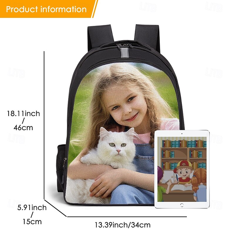 Kid's Custom Photo School Backpack with Reflective Safety Strips, Multi-Compartment Storage, and Luggage Strap – Personalized Bookbag for Kids, Travel, and Daily School Use3