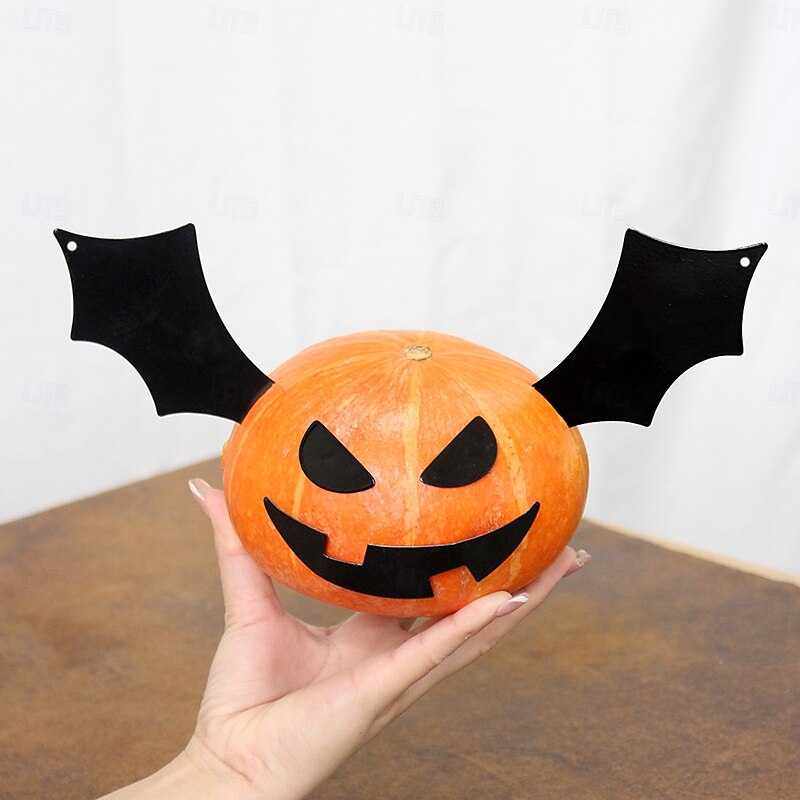 Halloween Metal Bat and DIY Pumpkin Decor, Spooky Desktop and Outdoor Yard Decorations for Halloween Atmosphere