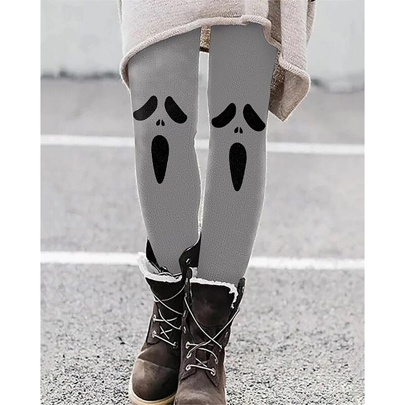 Women's Pants Trousers Leggings Streetwear Casual Full Length High Waist Patterned Elastic Waist Print Breathability Comfortable Stretchy Vacation Street Daily Wear Orange Gray Spring Fall Regular Fit