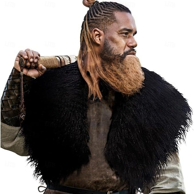 Retro Vintage Medieval Renaissance Cape Shawls Faux Fur Costume Warrior Viking Fancy Dress Men's Viking Halloween Carnival Performance Party LARP Adults Shawl
