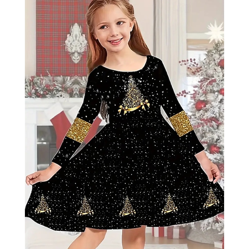 Girls' 3D Snowflake Dress Long Sleeve Summer Spring Vacation Daily Holiday Princess Beautiful Sweet Kids 4-12 Years Casual Dress A Line Dress Knee-length Regular Fit