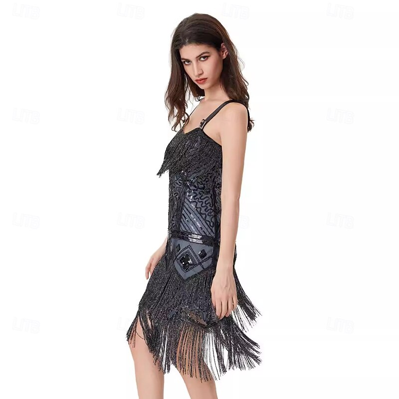 Retro Vintage Roaring 20s 1920s Above Knee Flapper Dress Cocktail Dress The Great Gatsby Flapper Girl Sequins Fringe Fancy Dress Women's Christmas Carnival Wedding Evening Party Masquerade Adults4