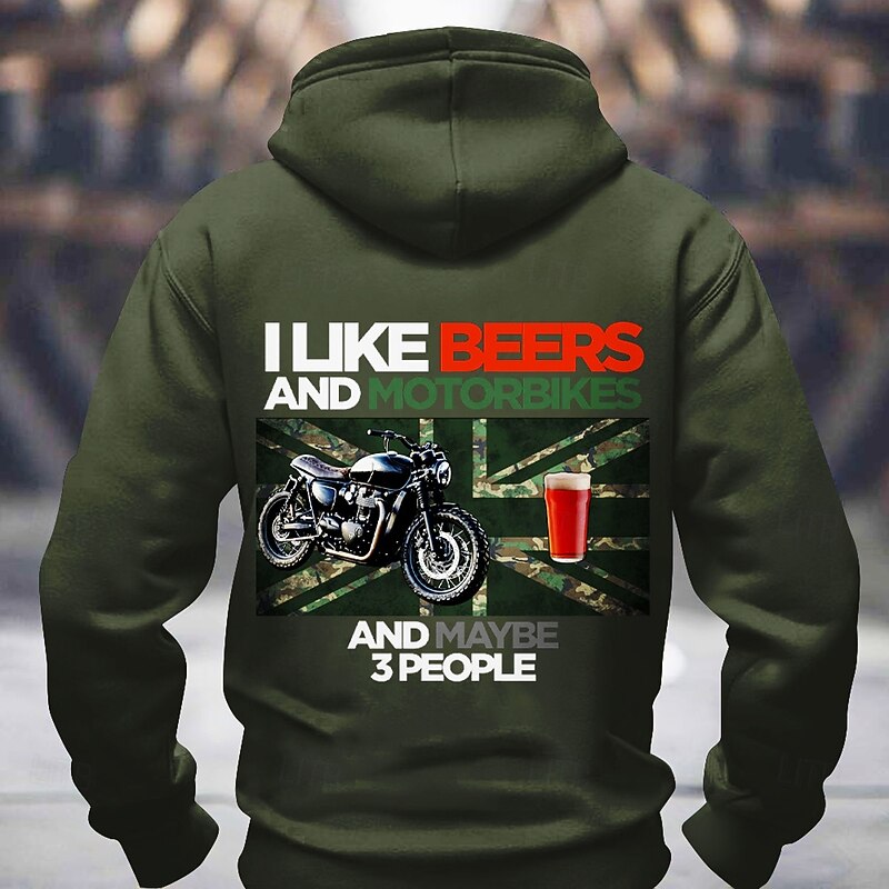 Men's Funny Hoodie I Like Beers & Motorbikes & Maybe 3 People | Biker Beer Lover Long Sleeve Gift3
