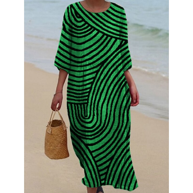 Women's Midi Dress Casual Dress Print Dress Fashion Modern Daily Beach Weekend Regular Fit Line 3/4 Length Sleeve Crew Neck Red Blue Purple Green Spring Fall3