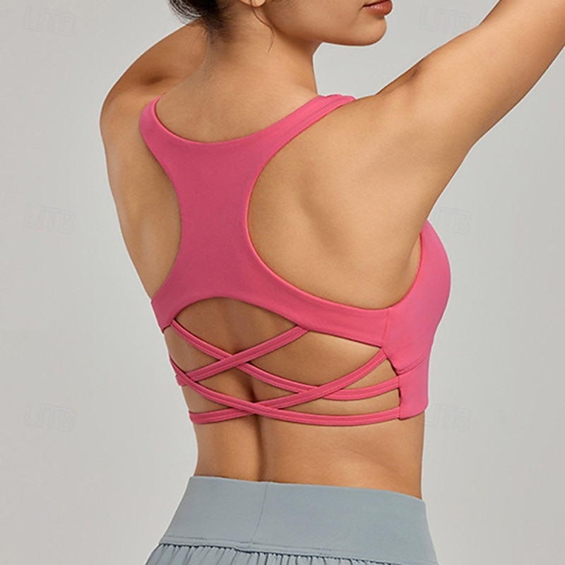 Women's Yoga Bra Sports Tank Top Sports Bra Underwear High Supports Criss-Cross Back Solid / Plain Color Sport Activewear Pink Blue Gym Pilates Zumba
