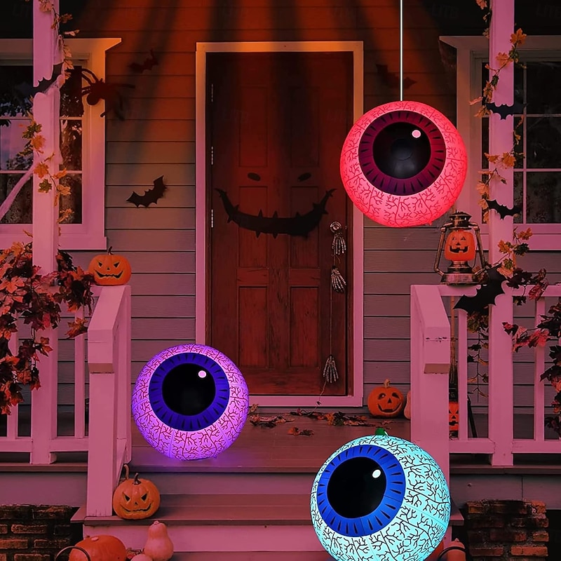 1 Pc Halloween 40/60cm Inflatable Air Model RGB Eye Decoration Lamp Indoor and Outdoor Courtyard Garden Party Horror and Weird Atmosphere Decoration Lights