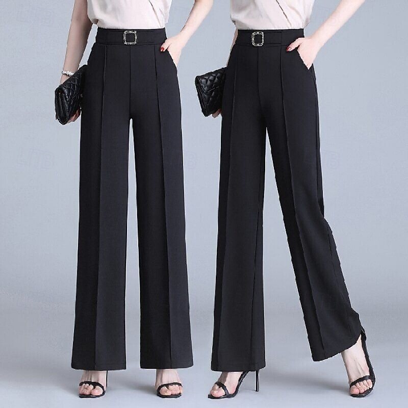 Women's Wide Leg Dress Pants Pants Trousers Fashion Full Length Natural Plain Side Pockets Wide Leg Comfy Breathability Office / Career Business Black White Khaki Spring Fall Regular Fit4