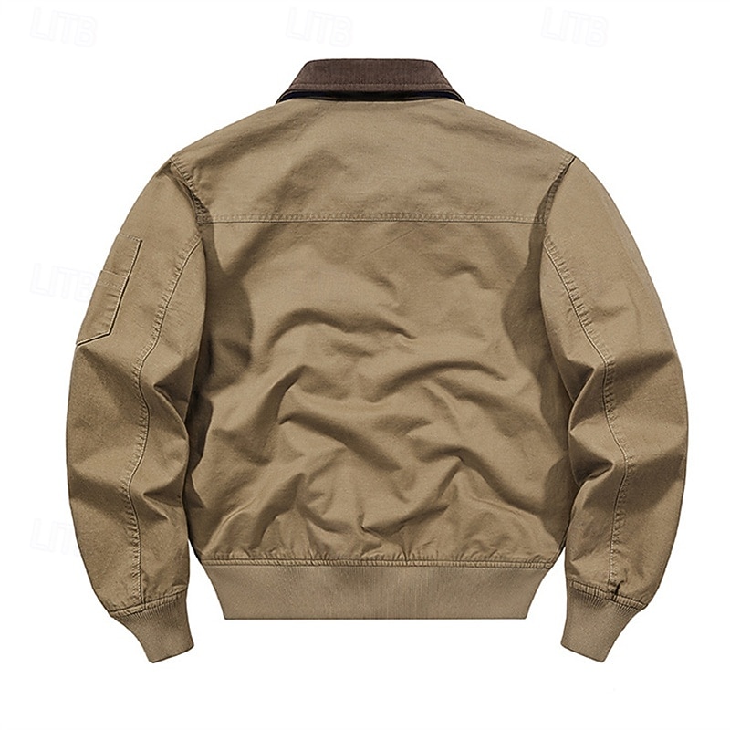 Men's Bomber Jacket Casual Jacket Vacation Daily Pocket Spring Fall Plain Fashion Classic Lapel Regular Black Camel Army Green Beige Jacket3