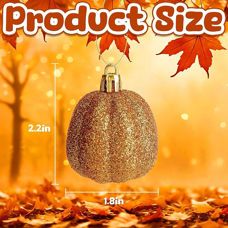 12 pcs Halloween Hanging Pumpkin Ornaments Fall Mini Thanksgiving Ball Ornaments, 6cm Mixed Artificial and Glitter Pumpkin Decorations for Harvest Festival, Autumn Table Display or Halloween Party Dec2