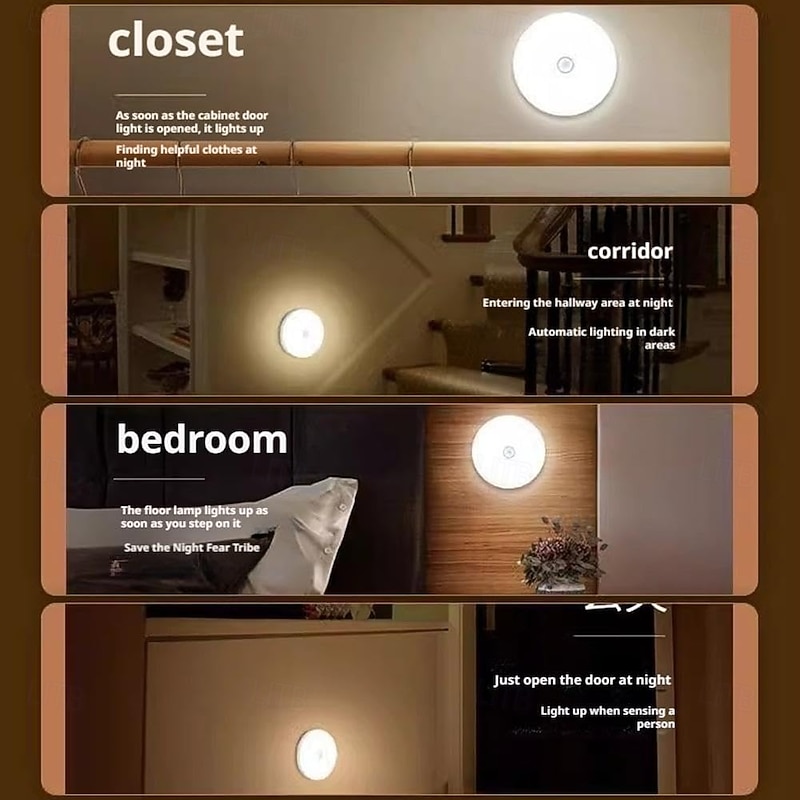 Motion Sensor Lights Indoor, LED Stick-on Night Lights, USB Rechargeable Night Light Dimmable Warm Light for Hallway, Bedroom, Stairs, Kitchen, Wardrobe, Closet4