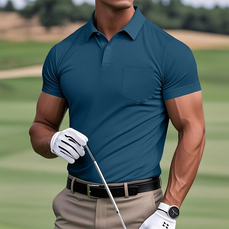 Men's Polo Shirts Golf Shirt Casual Sports Lapel Short Sleeve Fashion Basic Plain Classic Front Pocket Summer Spring Slim Fit Blue Orange Green Light Grey Dark Grey Polo Shirts