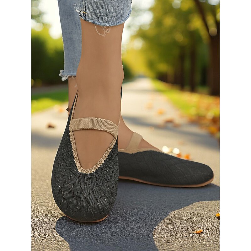 Women's Wide Width Barefoot Mary Jane Shoes – Breathable Diamond Flyknit Flats for Park Walks, Outdoor Activities and Casual Comfort