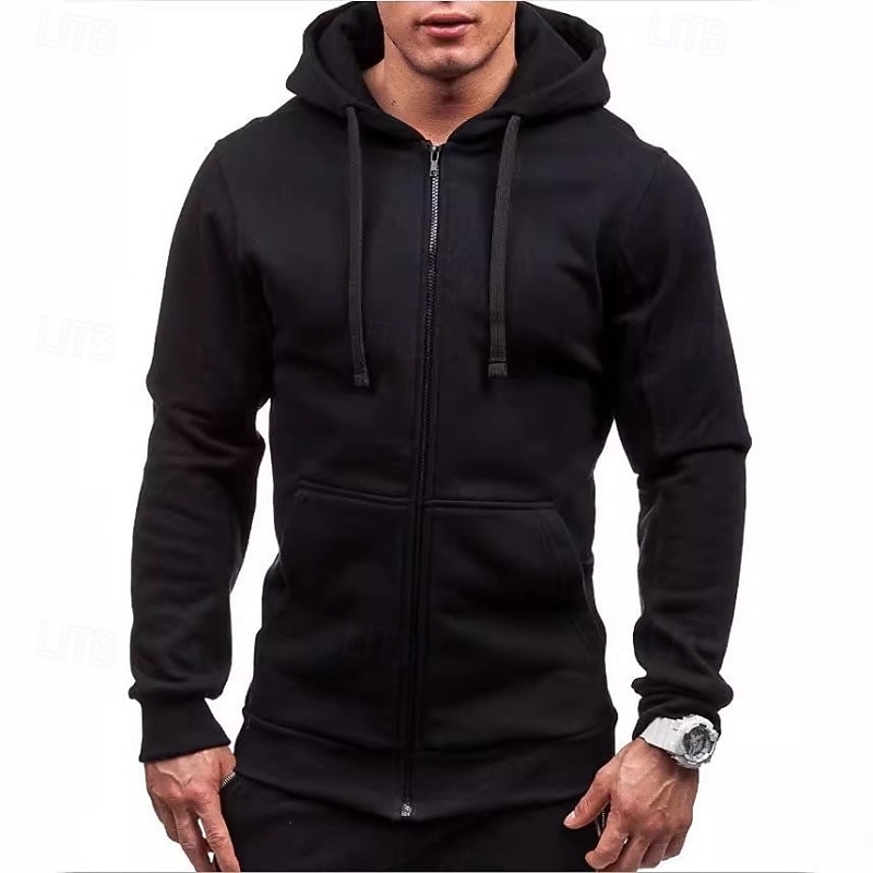 Men's Hoodie Full Zip Hoodie Black Red Navy Blue Light Grey Dark Gray Hooded Plain Sports & Outdoor Casual Daily Streetwear Cool Sportswear Spring &  Fall Clothing Apparel Hoodies Sweatshirts2