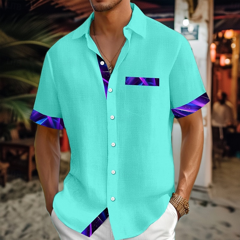Men's Shirt Linen Shirt Summer Shirt Beach Shirt Button Up Shirt Casual Holiday Black Blue Purple Green Short Sleeve Turndown Summer Clothing Apparel Front Pocket4