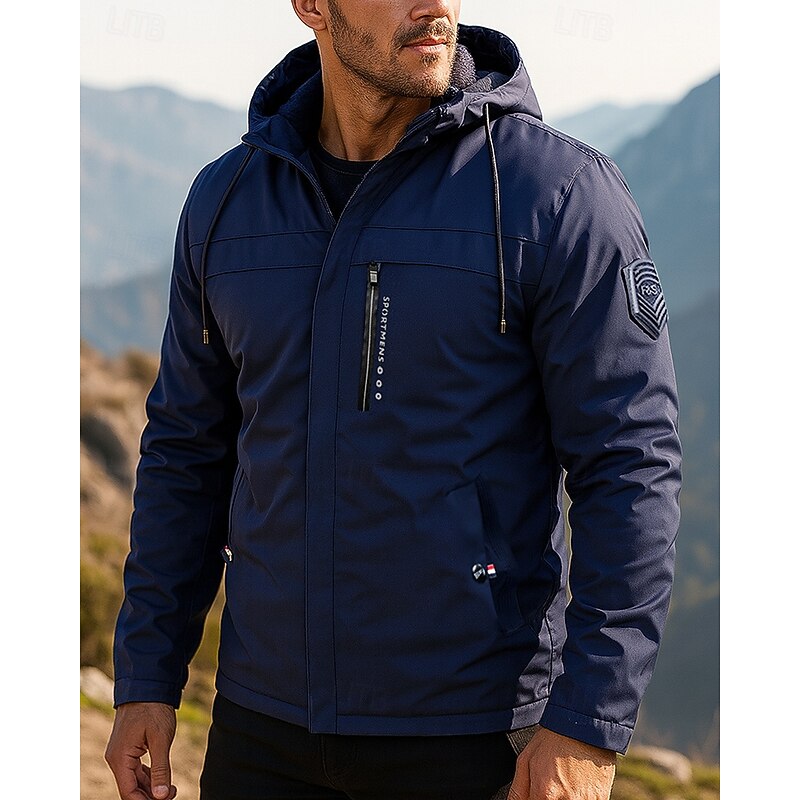 Men's Windbreaker Hiking Jacket Fleece Jacket Outdoor Waterproof Windproof Lightweight Hiking Outfits Hiking Clothes Spring Autumn / Fall Top Camping / Hiking / Caving Running Solid Color Black Dark3