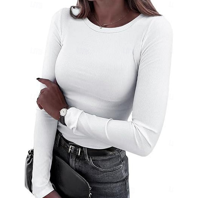 Women's Blouse Solid Color Stylish Basic Casual Long Sleeve Crew Neck Regular Tops Daily Black White Pink Army Green Red Summer Spring2