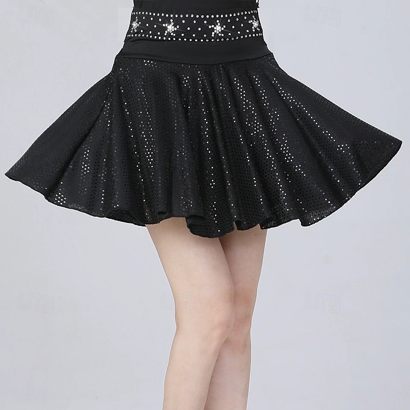 Latin Dance Skirts Pure Color Splicing Crystals / Rhinestones Women's Performance Training High Polyester