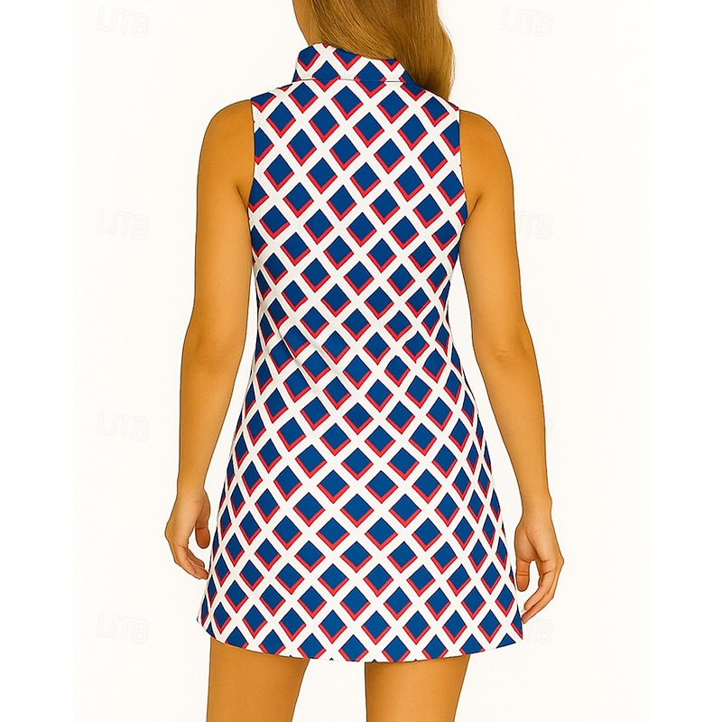 Women's Geometric Tennis Dress Golf Dress Sleeveless Dress Sleeveless Zipper UV Protection Elastic Breathable Tennis Golf Badminton Polo Collar Dress Blue Purple Tennis Clothing2