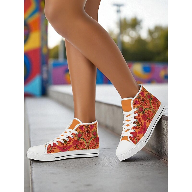 Women's Colorful Print High Top Canvas Sneakers – Street Style Casual Shoes for Everyday Wear, Travel and Urban Outings4