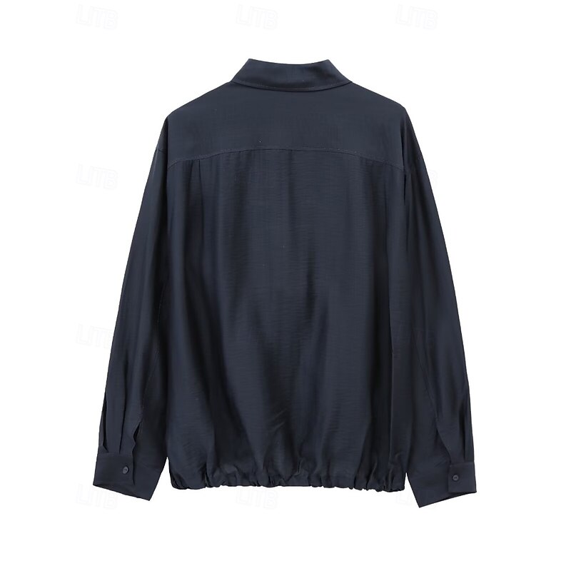 Women's Shirt Texture Blouse Blouse Plain Modern Casual Long Sleeve Shirt Collar Regular Tops Daily Going out Ruched Navy Blue Fall2