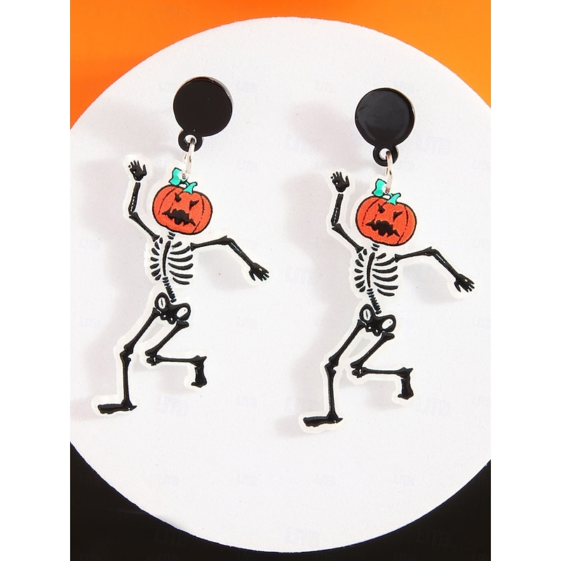 Women's Halloween Acrylic Earrings Set - Lightweight Ghost, Pumpkin, Witch Hat & Skeleton Designs for Teens and Adults, Perfect for Halloween Costumes and Party Accessories4