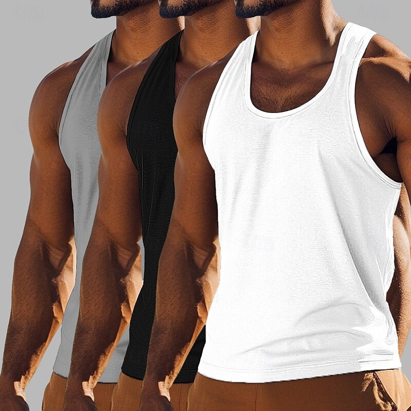 Men's Tank Top Vest Undershirt Sleeveless Shirt Sleeveless Crewneck Summer Solid Color Plain Fashion Classic Comfortable Street Casual Sports A B C Top Tee for Men2