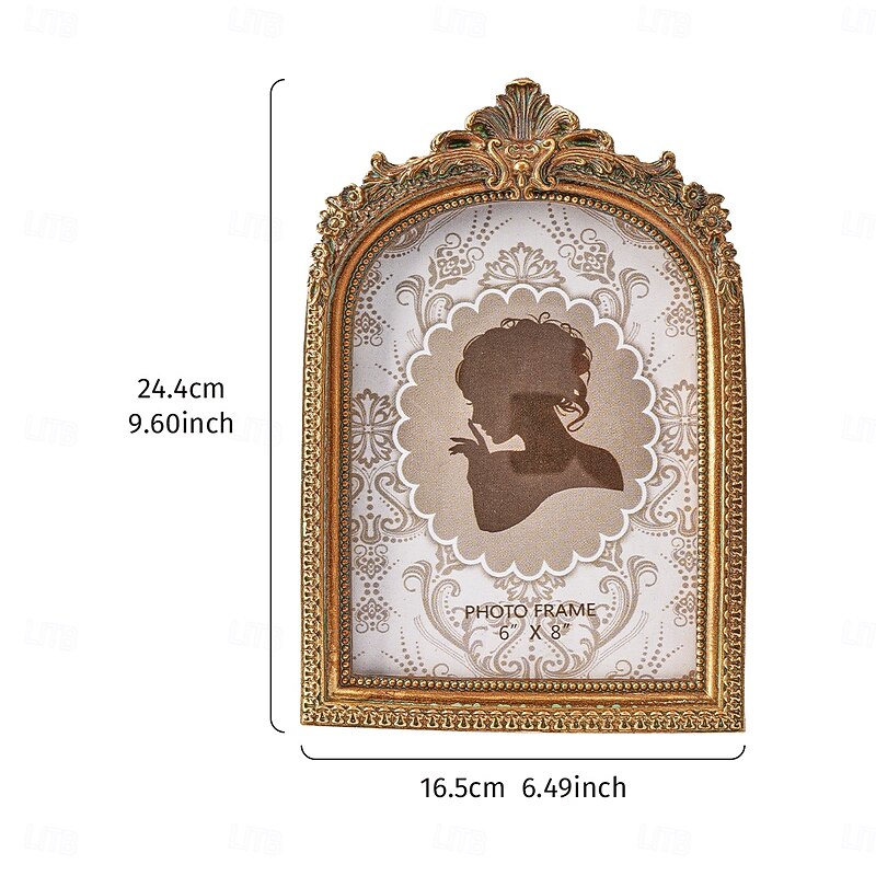 Vintage Gold Arch Resin Photo Frame, European-Style Decorative Picture Frame with Ornate Lace Design, Ideal for Home Photo Display and Photography Props4