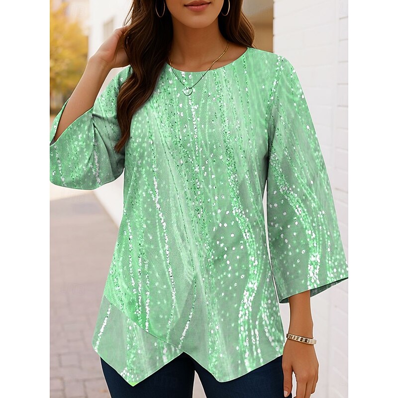 Women's Blouse Ombre Floral Graphic Vintage Tropical Stylish 3/4 Length Sleeve Crew Neck Regular Tops Daily Buttons Print Asymmetric Hem Blue Purple Green Khaki Spring Fall4