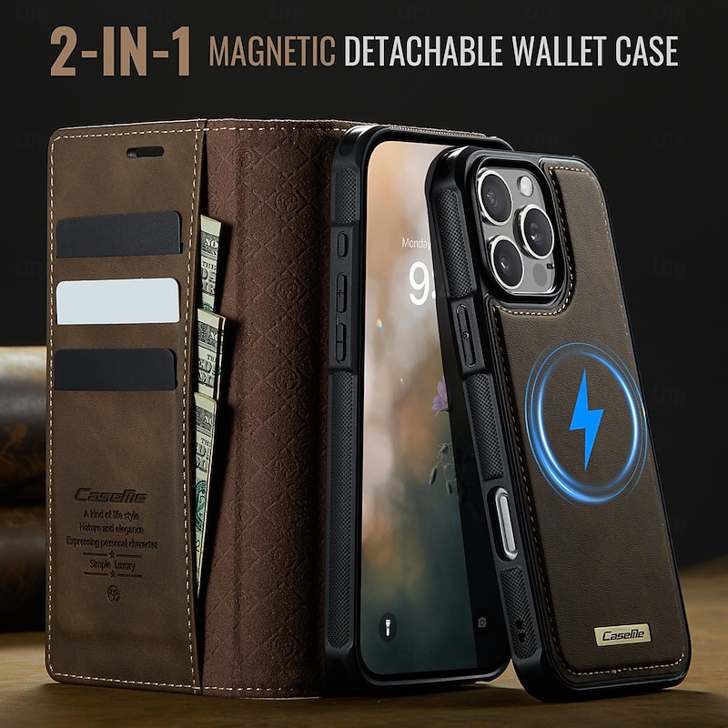 Phone Case For iPhone 16 15 14 Pro Max Plus 16e 13 Pro Max Flip Cover Detachable Magnetic Support Wireless Charging TPU PU Leather4