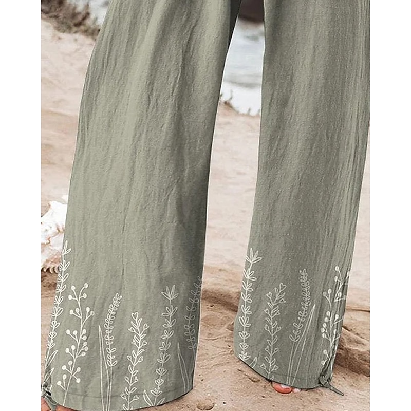 Women's Wide Leg Pants Trousers Palazzo Pants Fashion Streetwear Full Length High Waist Flower Elastic Waist Drawstring Print Breathability Comfortable Street Daily Wear Going out Gray Spring Fall3