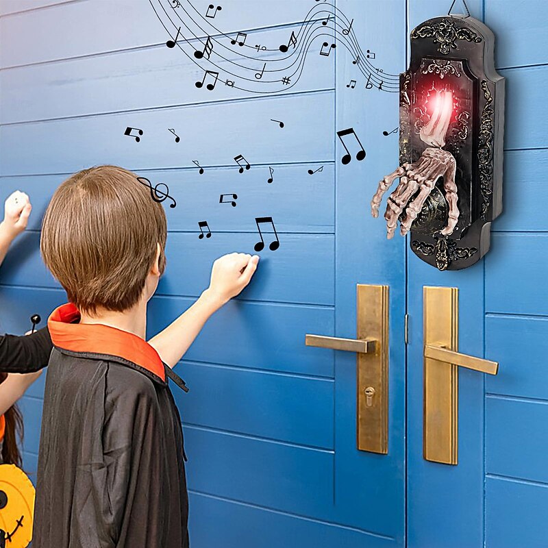 Halloween Skeleton Hand Doorbell, Halloween Spooky Doorbell Sensor Spray Door Lock for Haunted House, Bars, Clubs, Halloween Party Prop Decoration4