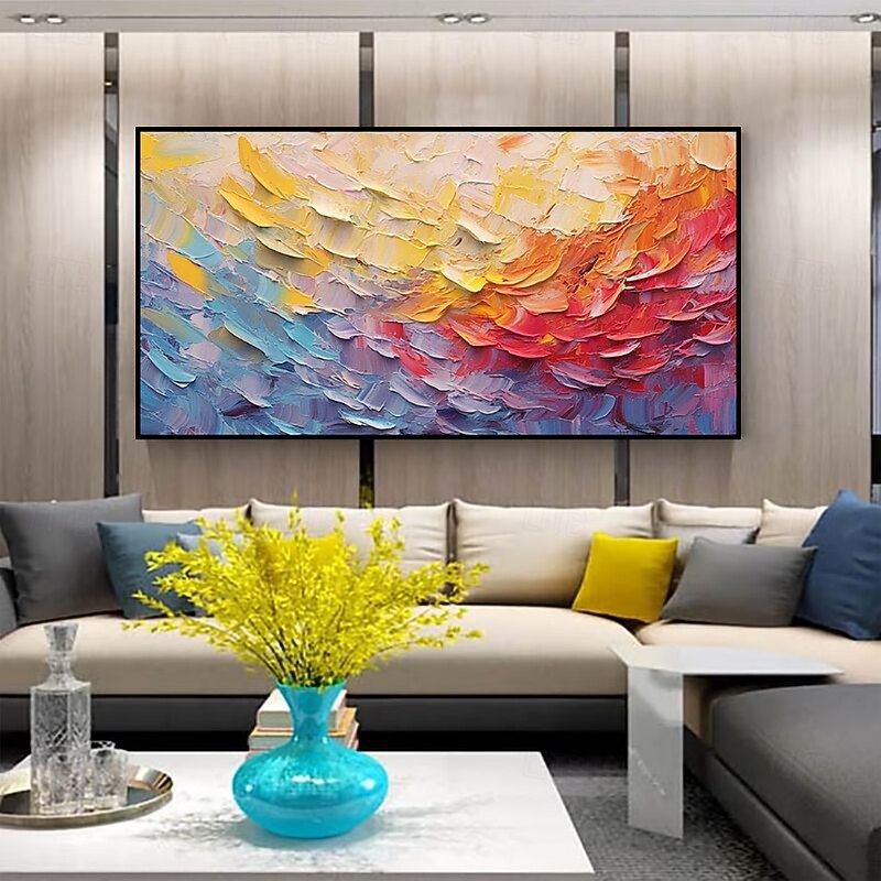 Handmade Oil Painting Canvas Wall Art Decoration Modern Abstract Colorful and Varied Knife Painting for Living Room Home Decor Stretched Frame Hanging Painting/Rolled Frameless Unstretched Painting2